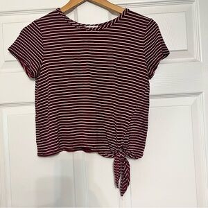 Striped Burgundy Tie-Front Top